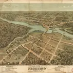 Bird's eye view of Peshtigo, Wisconsin Sept. 1871.