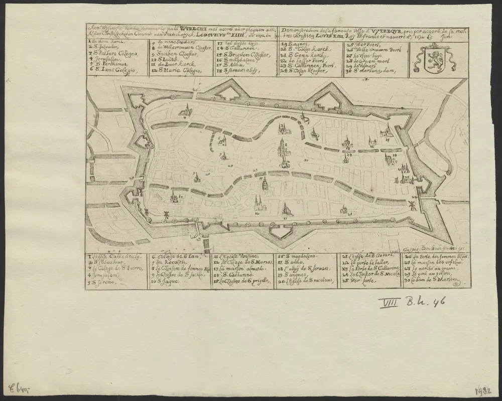 Aen wijsinghe van de vermaerde stadt Wtrecht met accord overghegaen aen alder christelijksten coninck van Vranckerijck Lodovicus den XIIII anno 1672 le ... junis = Demonstration de la fameuse ville d’Uytreque, pris per accord de sa maj. tres chrestien Louis XIIII, roij de France et naverre de 1672 le ... junis