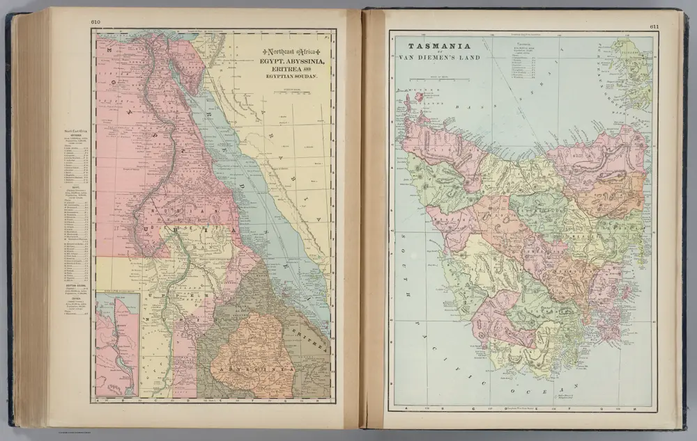 Egypt, Abyssinia, Eritrea and Egyptian Soudan.  Tasmania.