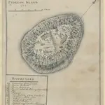 A ""Sketch of Pidgeon Island,"" with a table of references, drawn on a scale of 15 fathoms to an inch.