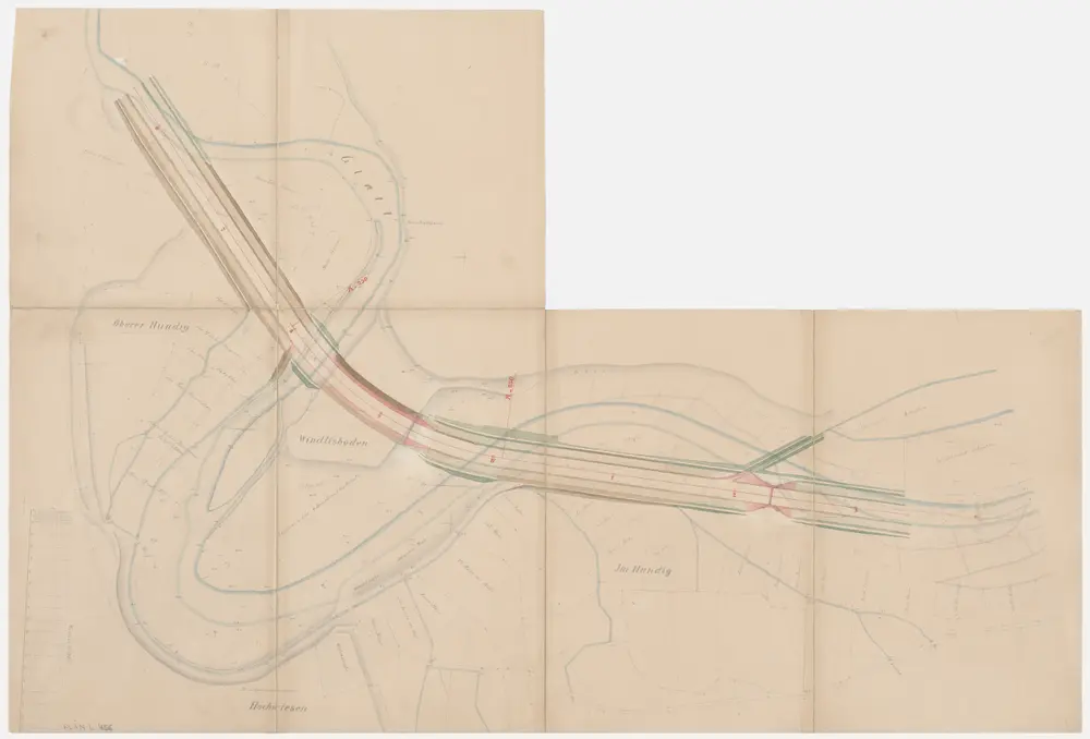 Glattfelden: Oberer Hundig bis unterer Hundig in Glattfelden, Glattkorrektion, projektierter Durchstich des Windlisbodens; Situationsplan