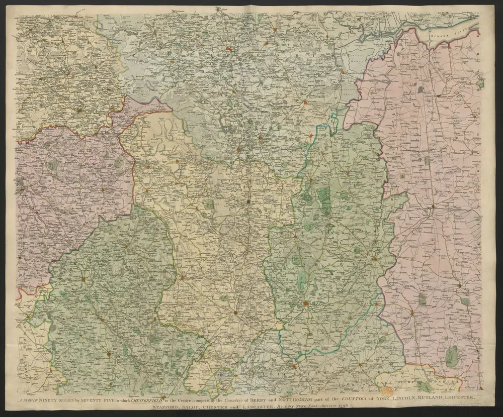 A Map of Ninety Miles by Seventy Five in which Chesterfield is the Centre, ;