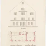 Dürnten: Pfarrhaus mit Holzschuppen, Waschhaus und Abtritten; Ansicht und Grundrisse des Waschhauses, des Holzschuppens sowie der Abtritte (Nr. 7)