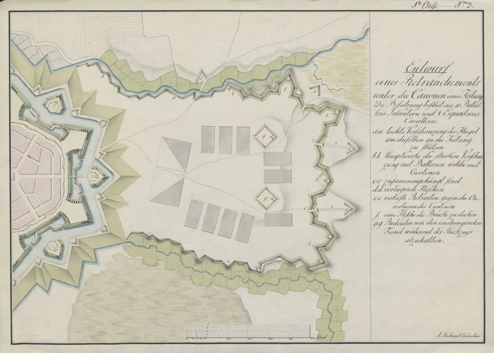 Entwurf eines retranchments unter die canonen festung die befatzung belfchet aus 10 bataillons infanterie und 8 esquadrons cavallerie