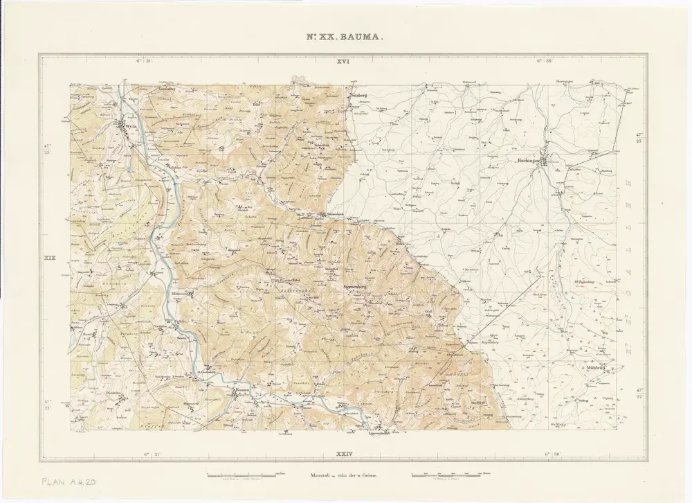 Topographische Karte des Kantons Zürich (Wild-Karte): Blatt XX: Bauma