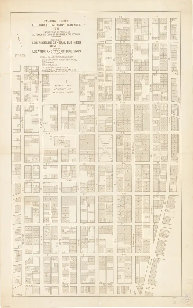 Portion of Los Angeles central business district showing location and type of buildings as of Sept. 1941