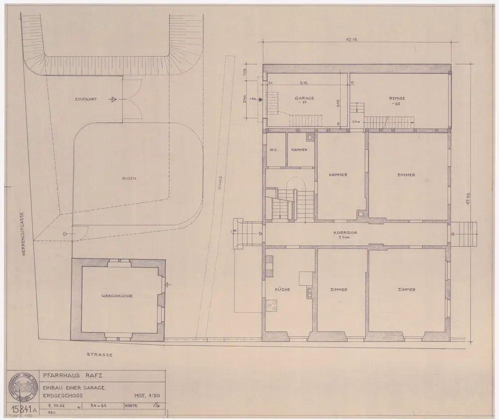 Rafz: Pfarrhaus, Einbau einer Garage, Erdgeschoss; Grundrisse