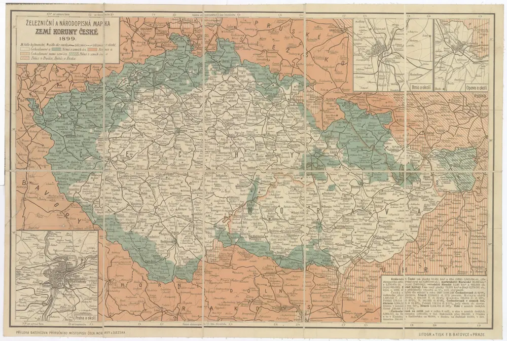 Železniční a národopisná mapka Zemí koruny české 1899