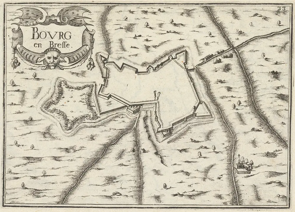 Bourg en Bresse. [Karte], in: Plans et profilz des principales villes de la province de Dauphiné, avec la carte genale & les particuliéres de chascũ gouvernement d'icelles, S. 70.