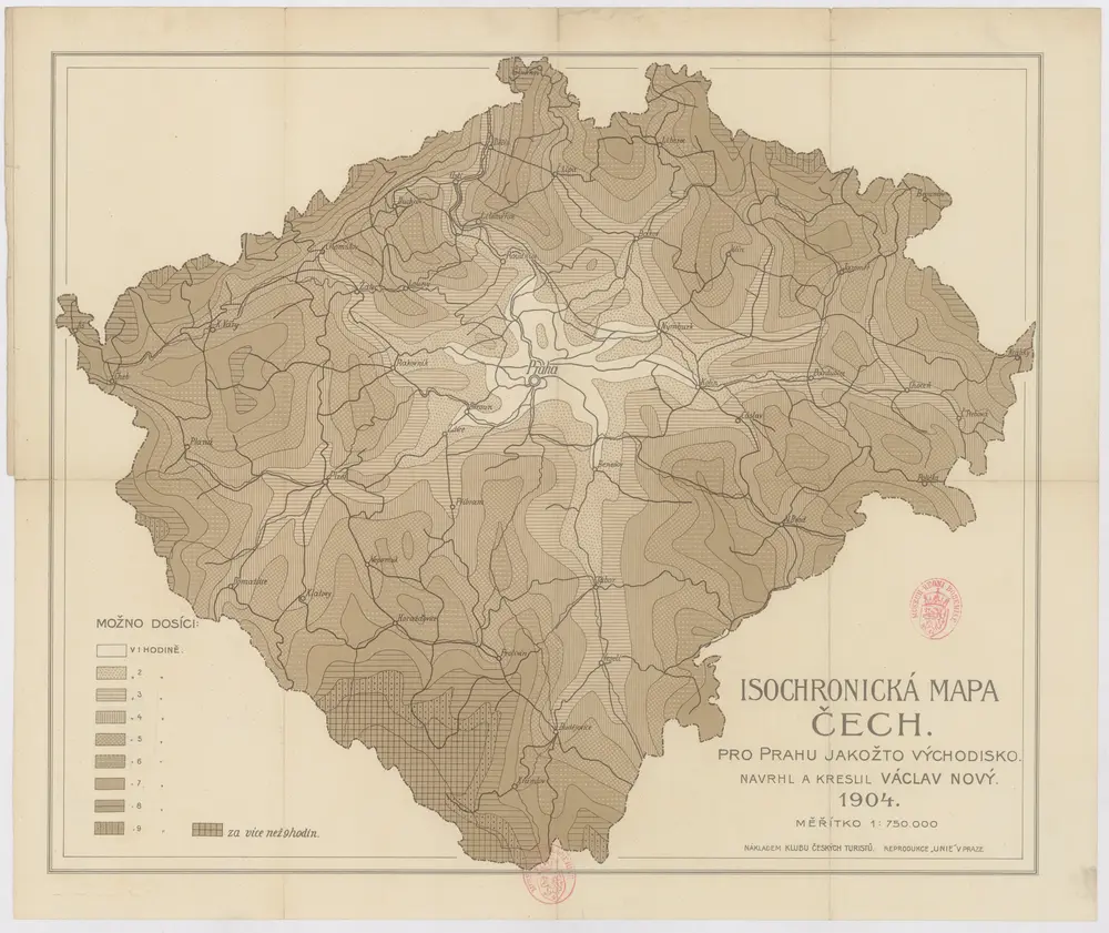 Isochronická mapa Čech