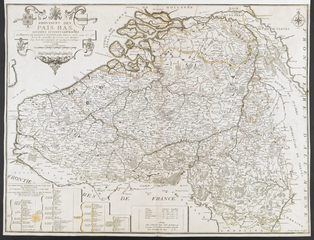 PROVINCES DES PAIS BAS, DIVISÉES SUIVANT LES TRAITÉS D'UTRECHT, DE RASTATT, ET D'ANVERS, Faits en 1713., 1714 et 1716.